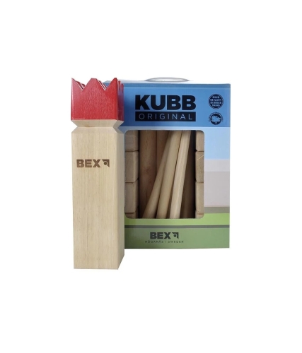 Bex Kubb Viking Original Rode Koning rubberhout in colourbox