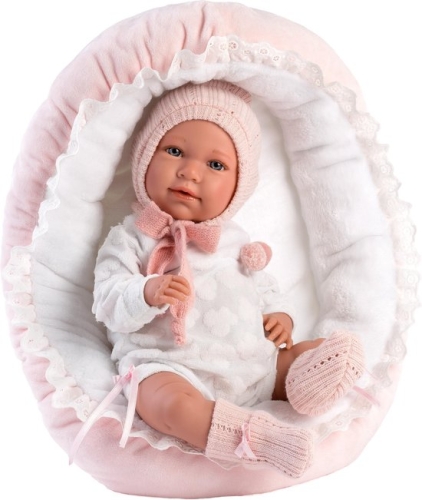 Llorens Huilende Babypop Mimi Roze met Bed en geluid 42 cm