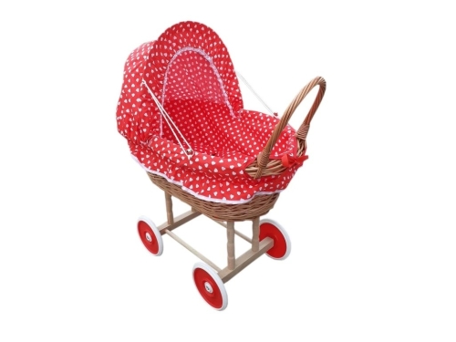 Playwood Poppenwagen Riet Stof Kap Rood 